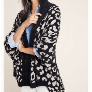 Anthropologie Akemi + Kin Leopard Print Cardigan Women OS Black Tan Asymmetrical